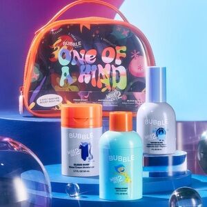 Bubble Skincare Travel Set with Colorful Pouch - Bright Multicolor